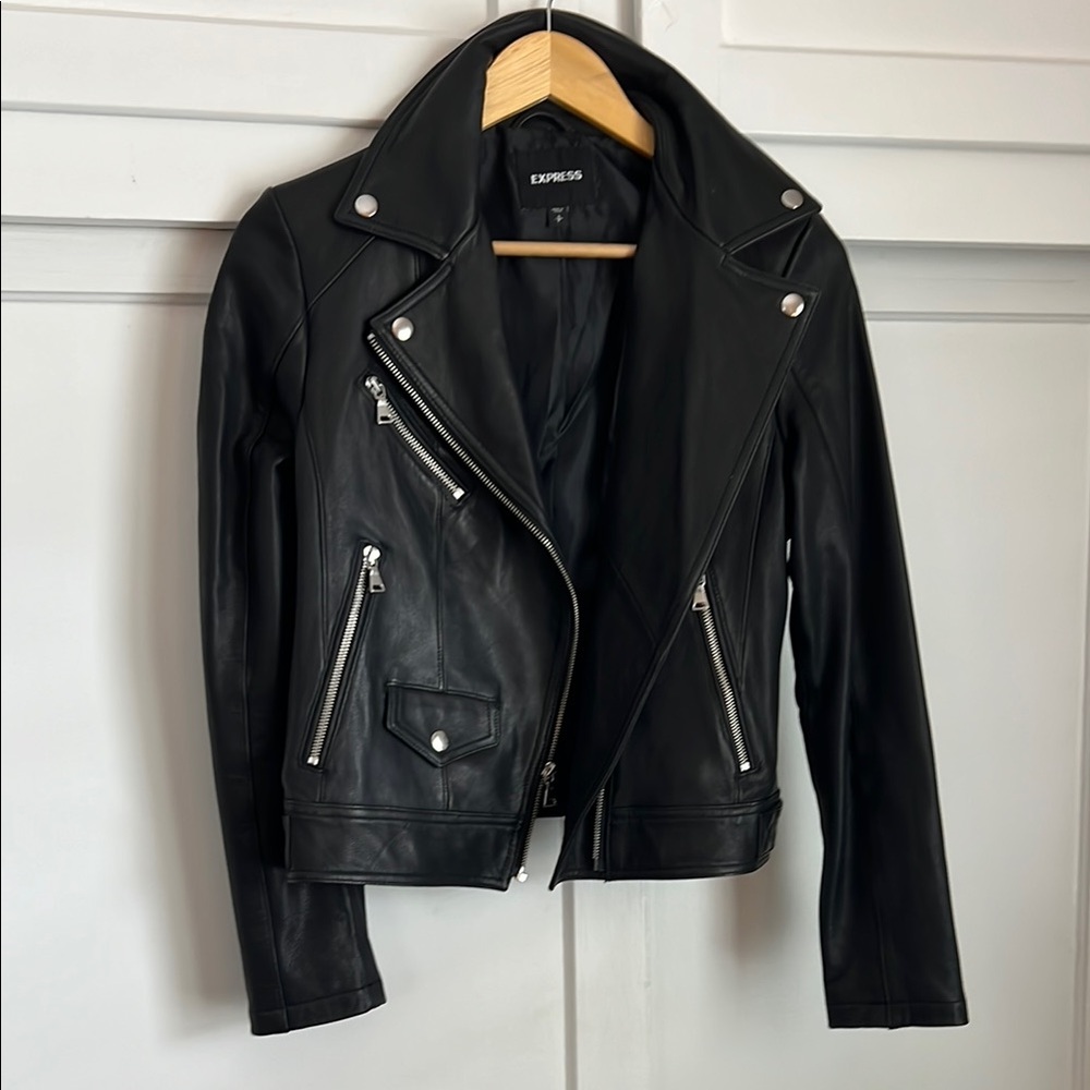Express Women's Black Leather Jacket RUNS SMALL.